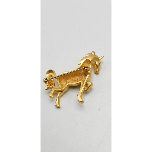 Clear Rhinestone Eyed Matte Gold Tone Vintage Horse Pin Brooch - Picture 4 of 5